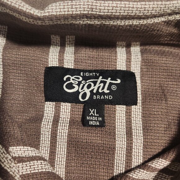 Eighty Eight Brand Short Sleeve Button Up Shirt Brown White Striped Mens XL NEW - Picture 5 of 11